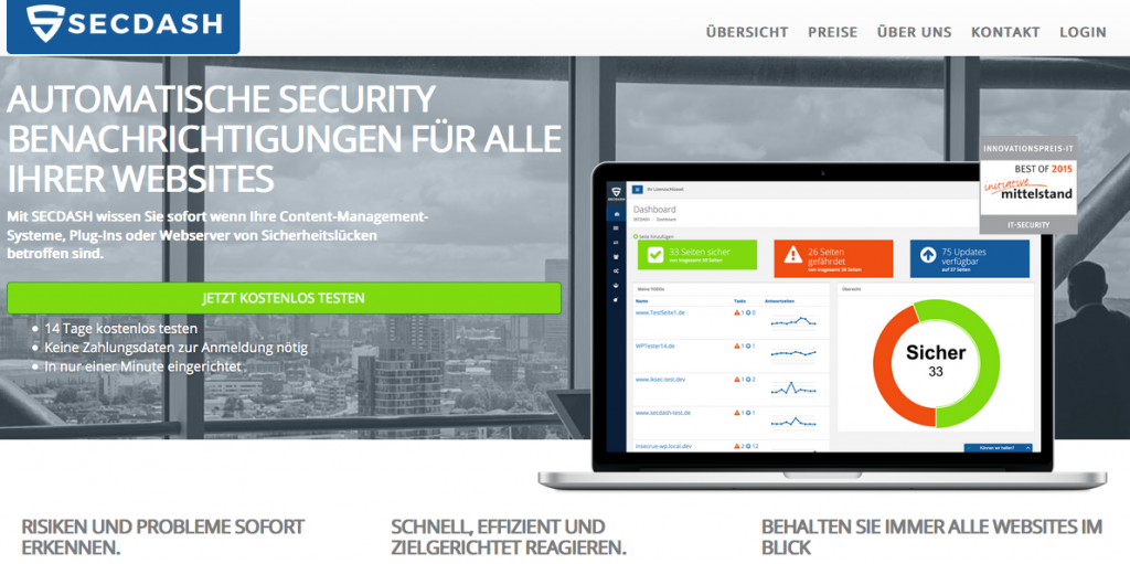 Screenshot SECDASH Website Monitoring Tool