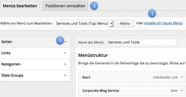 WordPress Navigation erstellen mit Hilfe von Menüs