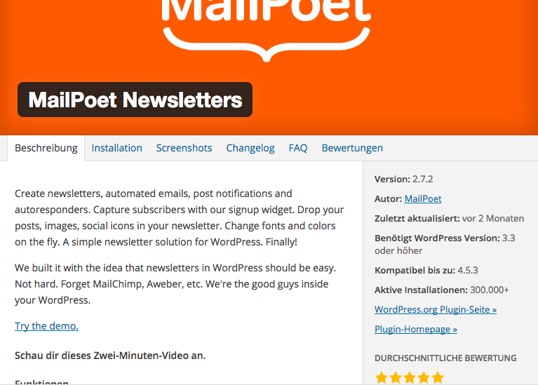 WordPress Newsletter versenden mit dem kostenlosen Mailpoet Plugin