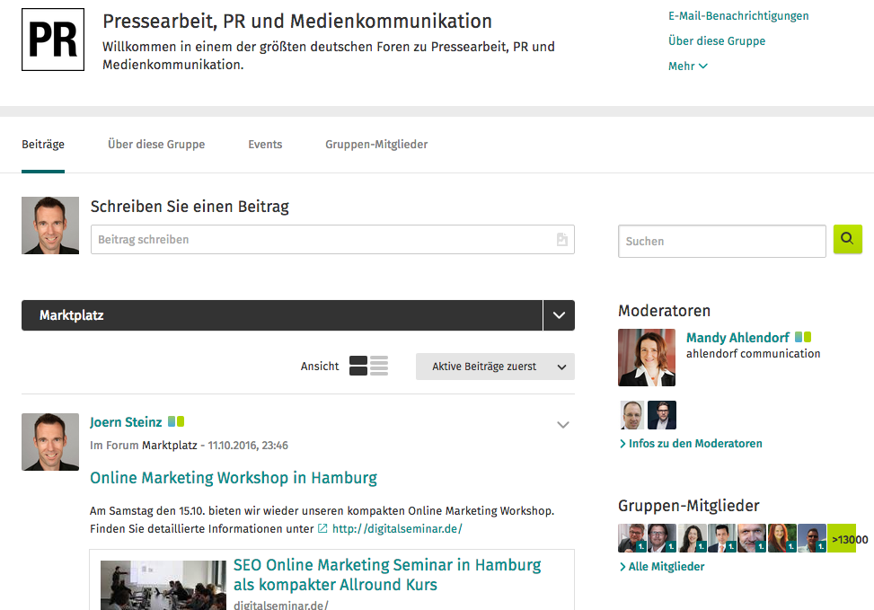 Online Marketing Tipp XING Marktplatz / Screenshot XING