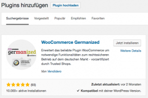 Screenshot WordPress Woocommerce Germanized Plugin