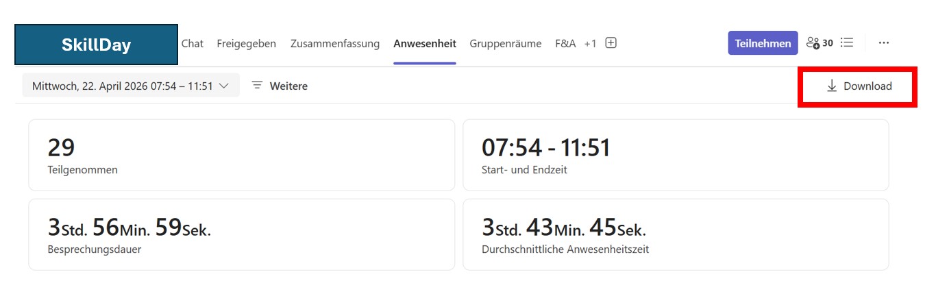 Teams Anwesenheitsbericht